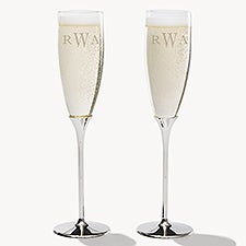 Monogram Engraved Silver Flute Set  - 54478