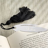 Engraved Silver Oval Bookmark with Black Tassels - 5448