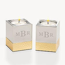 Monogram Engraved Silver  Gold Hammered Metal Candle Holders  - 54491