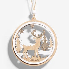 Rustic Reindeer Personalized Wood Ornament  - 54802