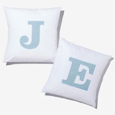 Light Wash Denim Initial Embroidered Applique Throw Pillow - 54805
