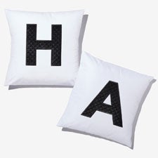 Black Quilted Velour Initial Embroidered Applique Throw Pillow - 54808
