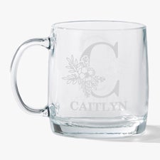 Floral Initial  Name Engraved 12.5oz Glass Wide Mug - 54937