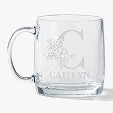 Floral Initial  Name Engraved 12.5oz Glass Wide Mug - 54937