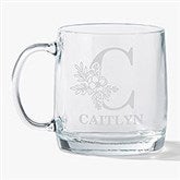 Floral Initial  Name Engraved 12.5oz Glass Wide Mug - 54937