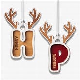 Reindeer Initial Personalized 2 Piece Wood Ornament  - 55039