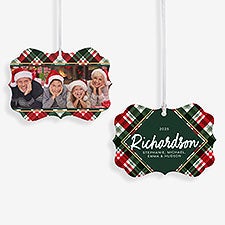 Holiday Plaid Photo Personalized Metal Ornament - 2-Sided - 55055