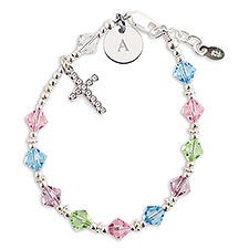 Engraved Childrens Sterling  Pastel Beaded Rosary Bracelet - 55101