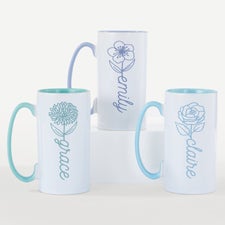 Birth Flower Name Personalized Ceramic Tall Skinny Mug - 55112