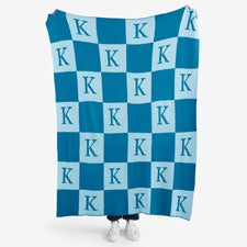 Checkered Initial Personalized 50x60 Knit Blanket  - 55195D