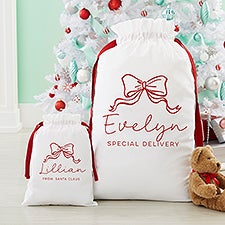 Christmas Bow Personalized Canvas Drawstring Santa Sack  - 55207