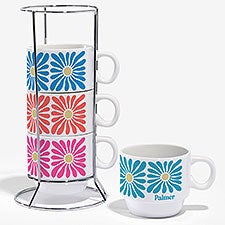 Bright Blooms Personalized 6oz Stackable Mugs - Set of 4 - 55301