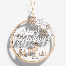 Merry Deer Personalized Wood Ornament  - 55315