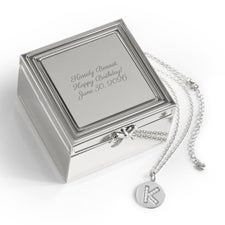 Engraved Sterling Silver Initial Disc Necklace  Jewelry Box Set - 55506