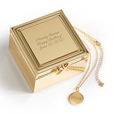 Engraved 14K Gold/Sterling Initial Disc Necklace  Jewelry Box Set - 55507
