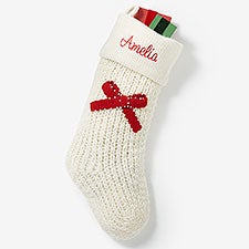 Knit Noel Bow Embroidered Christmas Stocking  - 55707