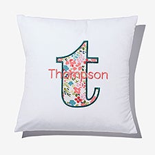 Boho Floral Initial  Name Embroidered Applique Throw Pillow - 55751