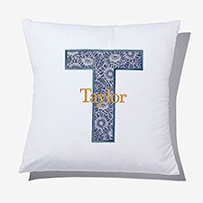 Navy Sunflowers Initial  Name Embroidered Applique Throw Pillow - 55766