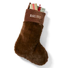 Embroidered Luxe Faux Fur Stocking in Mocha - 55894