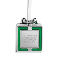 Engraved 3D Present Ornament with Bow in Green - 55897