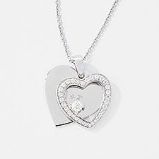Engraved Sterling Silver Pave Heart Swing Necklace - 56457