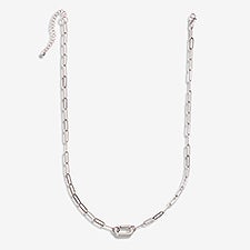 Silver Paperclip Chain Charm Clasp Necklace  - 56934