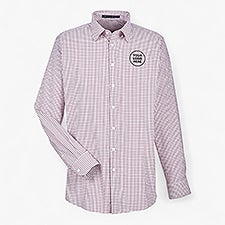 Custom Mens CrownLux Performance® Micro Windowpane Woven Dress Shirt - Burgundy  - 56998