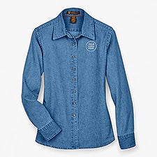 Custom Womens Harriton Denim Button Down Shirt - Light Denim  - 57005