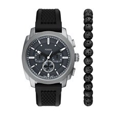 Engraved Fossil Machine Black Watch  Bracelet Gift Set - 57057