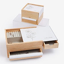 Traced Blooms Personalized White Natural Stowit Jewelry Organizer - 57278