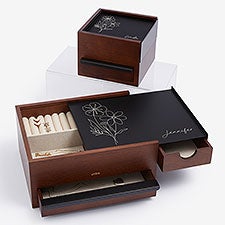 Traced Blooms Personalized Black Walnut Stowit Jewelry Organizer - 57279