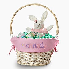 Floral Name Embroidered Willow Easter Basket with Folding Handle - 57526