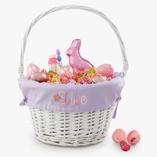 Floral Name Embroidered White Easter Basket with Folding Handle - 57527