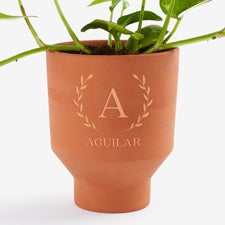 Laurel Initial Personalized Terra Cotta Pedestal Planter  - 57605