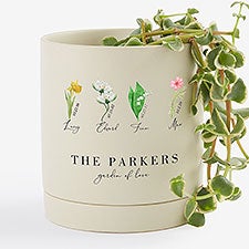Birth Month Flower Personalized Ceramic Pot  Saucer - Cream - 57608