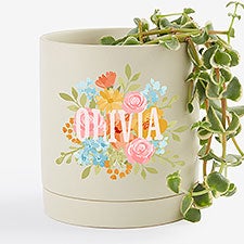 Sweet Blooms Personalized Ceramic Pot  Saucer - Cream - 57609