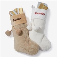 Embroidered Plush Fur Christmas Stockings - 57799