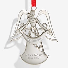 Engraved Memorial Silver Metal Angel with Banner Ornament - 58079