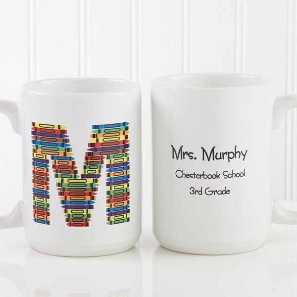 Personalized Coffee Mugs for Teachers - Crayon Letter - 10034