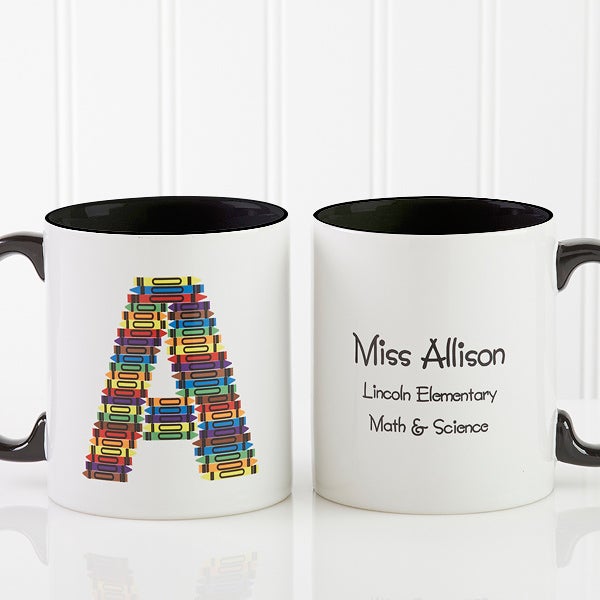 Teachers Personalized Large Coffee Mugs - Crayon Letter