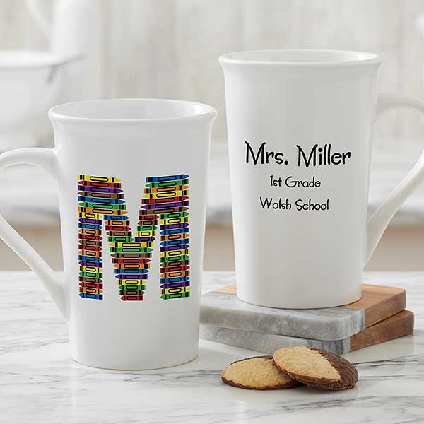 Personalized Coffee Mugs for Teachers - Crayon Letter - 10034