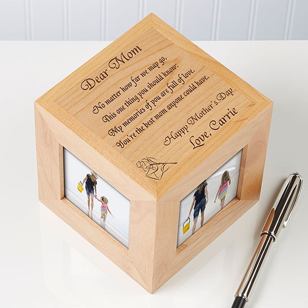 Personalized Wood Photo Cube Frame - Dear Mom Design - 1005