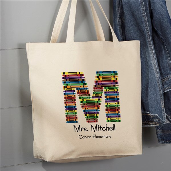 Personalized Tote Bags for Teachers - Crayon Letter - 10087