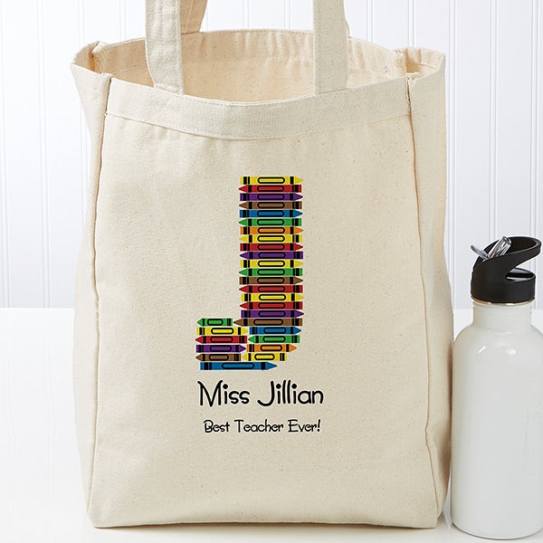 Personalized Tote Bags for Teachers Crayon Letter