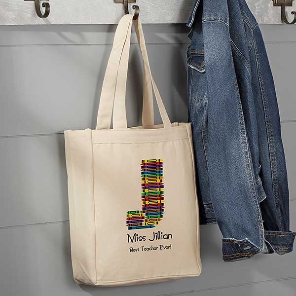 Personalized Tote Bags for Teachers - Crayon Letter - 10087