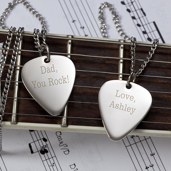 Personalized Silver Guitar Pick Necklace