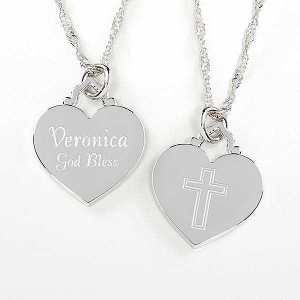 Personalized Silver Heart Cross Necklace - Love & Faith - 10437