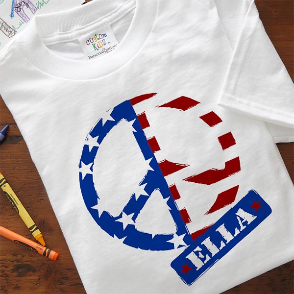 American Flag Peace Symbol Personalized Kids Clothing - 10454