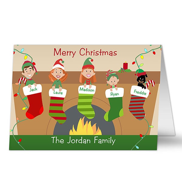 Personalized Christmas Cards - Christmas Stocking Family Characters - 10556