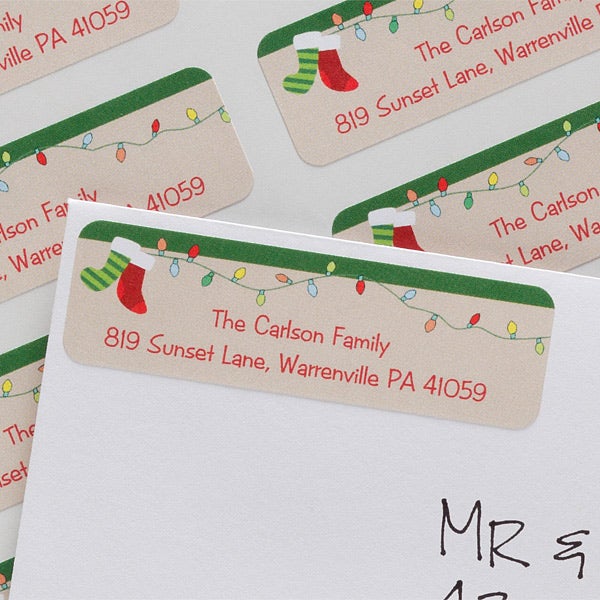 personalized holiday return address labels christmas stockings